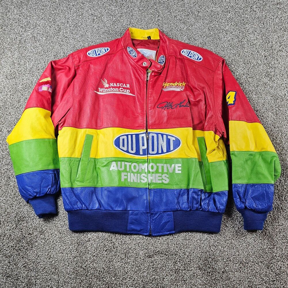 Vintage Jeff Gordon Jacket Mens XL Rainbow Leather DuPont EXCELLED Deadstock